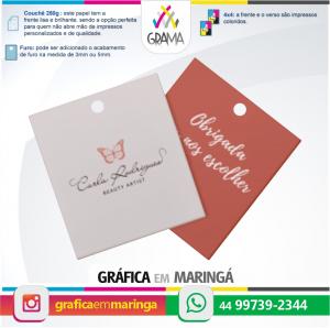 Mini-Tags para Roupas 4x4 cor Couchê 250g 4 x 5 cm 4x4 Verniz UV Total Furo 3mm ou 5mm 