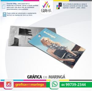 Tags para Roupas 4x1 cor Couchê 250g 9 x 5 cm 4x1 Verniz UV Total Furo 3mm ou 5mm 