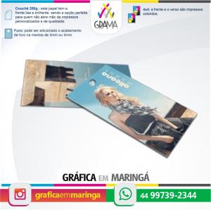 Tags para Roupas 4x4 cor Couchê 250g 9 x 5 cm 4x4 Verniz UV Total Furo 3mm ou 5mm 